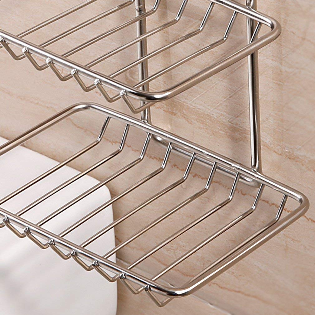 Mobhada with Device Wall Mounted Double Layer soap Dish Holder Stainless Steel Wall Hanging Soap Storage Rack for Kitchen Bathroom (Silver) 1