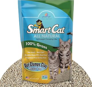 SmartCat All-Natural Clumping Grass Cat Litter, 20 lbs - 99% Dust-Free, Unscented, Lightweight, Outclumps Clay