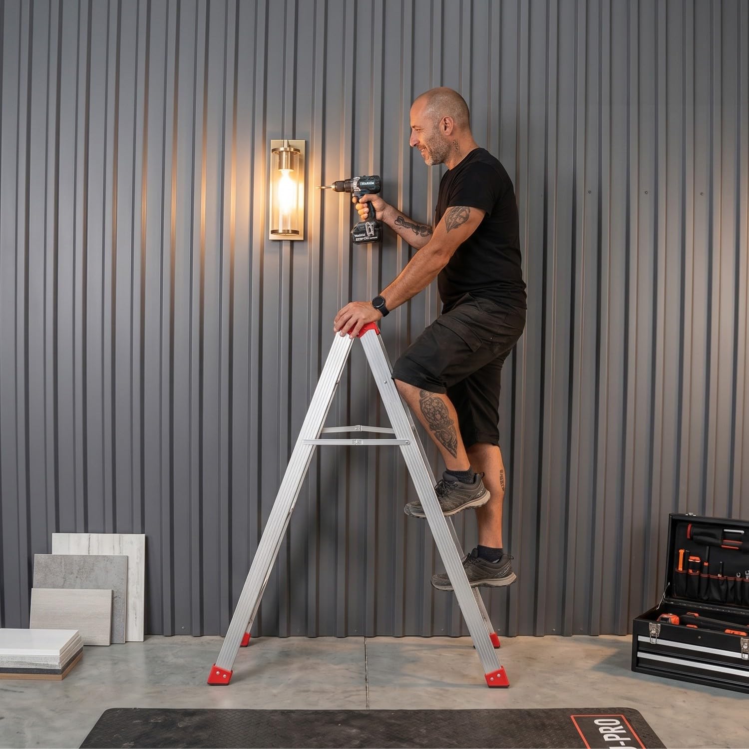 Climb Echelle Double Pliable et compacte en Aluminium 4 marches