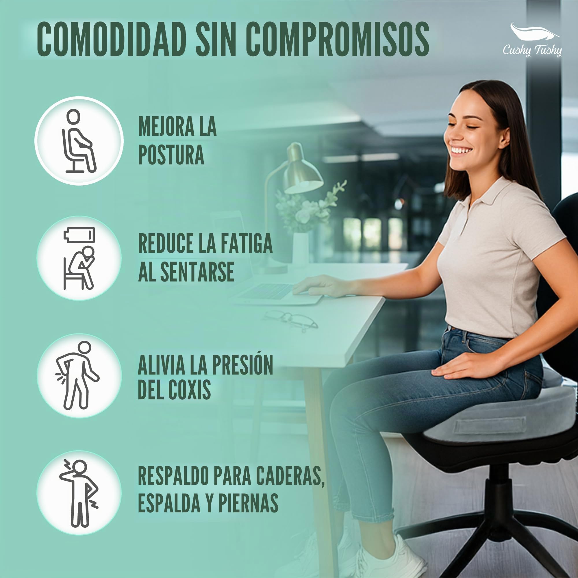 CushyTushy - Cojín piriformis plegable para aliviar el dolor de hueso de la cola para uso en el hogar, sillas de oficina y asientos de coche, cojín de síndrome piriformis
