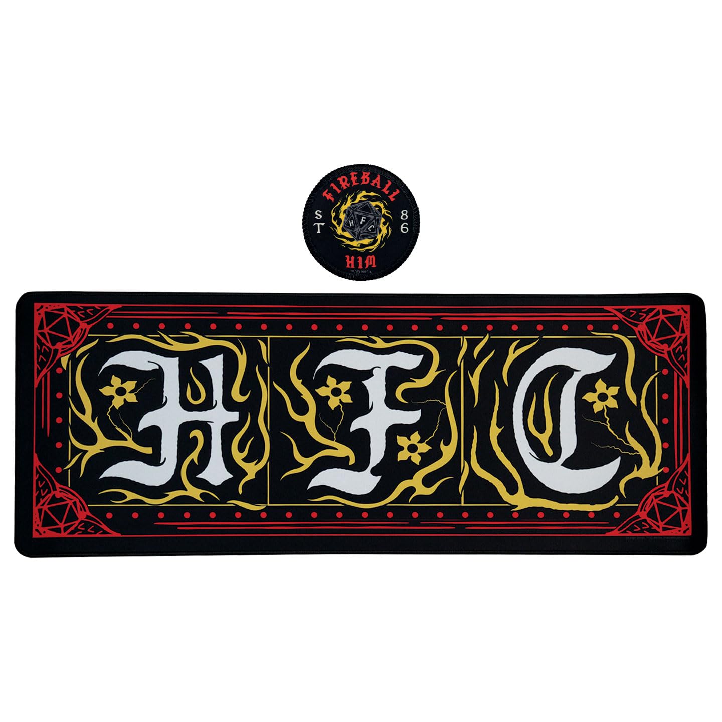 Stranger Things Hellfire Club Desk Pad & Coaster Set - Official Fan Gift, 800×300mm Desk Mat with 100mm Non‑Slip Coaster