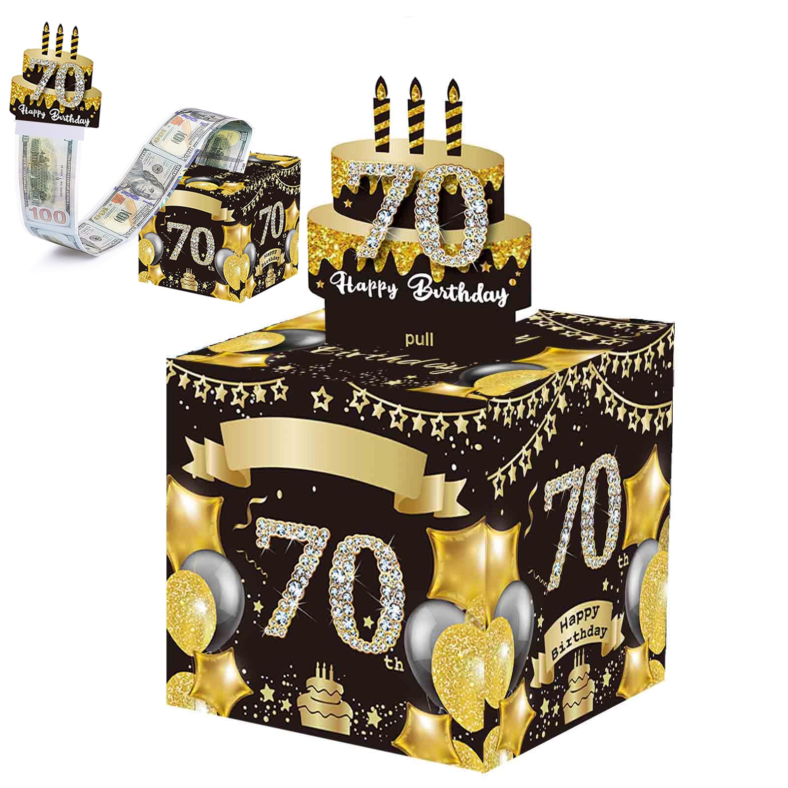 78th Birthday Money Pull Box Gift - Surprise Cash Gift Box With 35 Bags, Black Gold Decor, Party Surprise - View #10