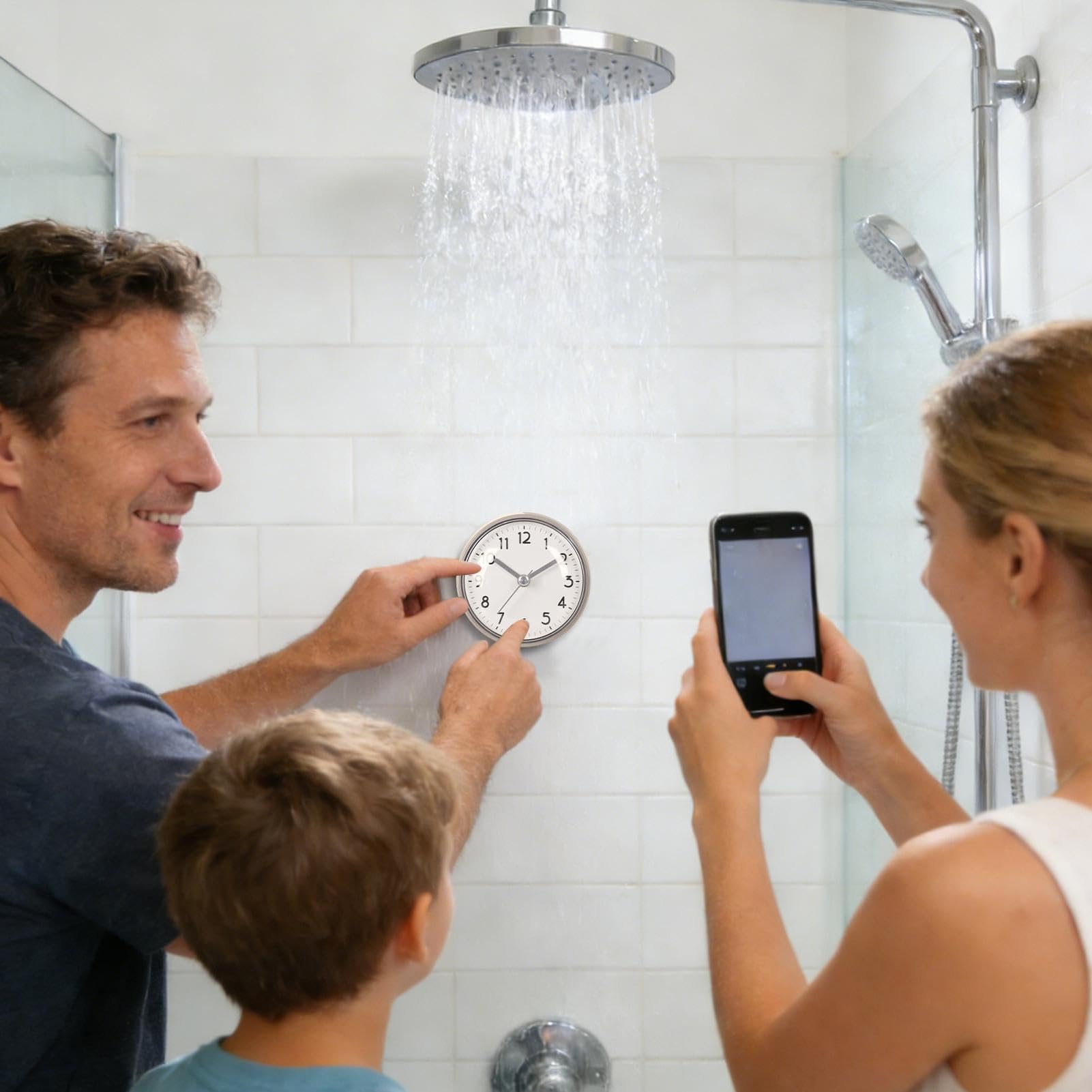 Reloj de Baño Impermeable | A Prueba De Agua con Alarma Moderna A Pilas,Reloj Pequeño de Baño para Pared con Tamaño 7.5 cm - para Casa Oficina Dormitorio Sala Cocina Espejo Y Ducha