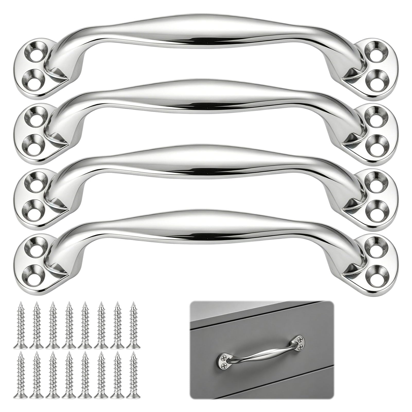 Sliding Door Handles,4 Pcs Silver Shed Door Handles,Pull Doors Handle,Vintage Bow-Shaped Handle for Garden,Garages,Sheds and Cupboards,Screws Included,128 Mm,Suitable for Doors and Fences (Silver)