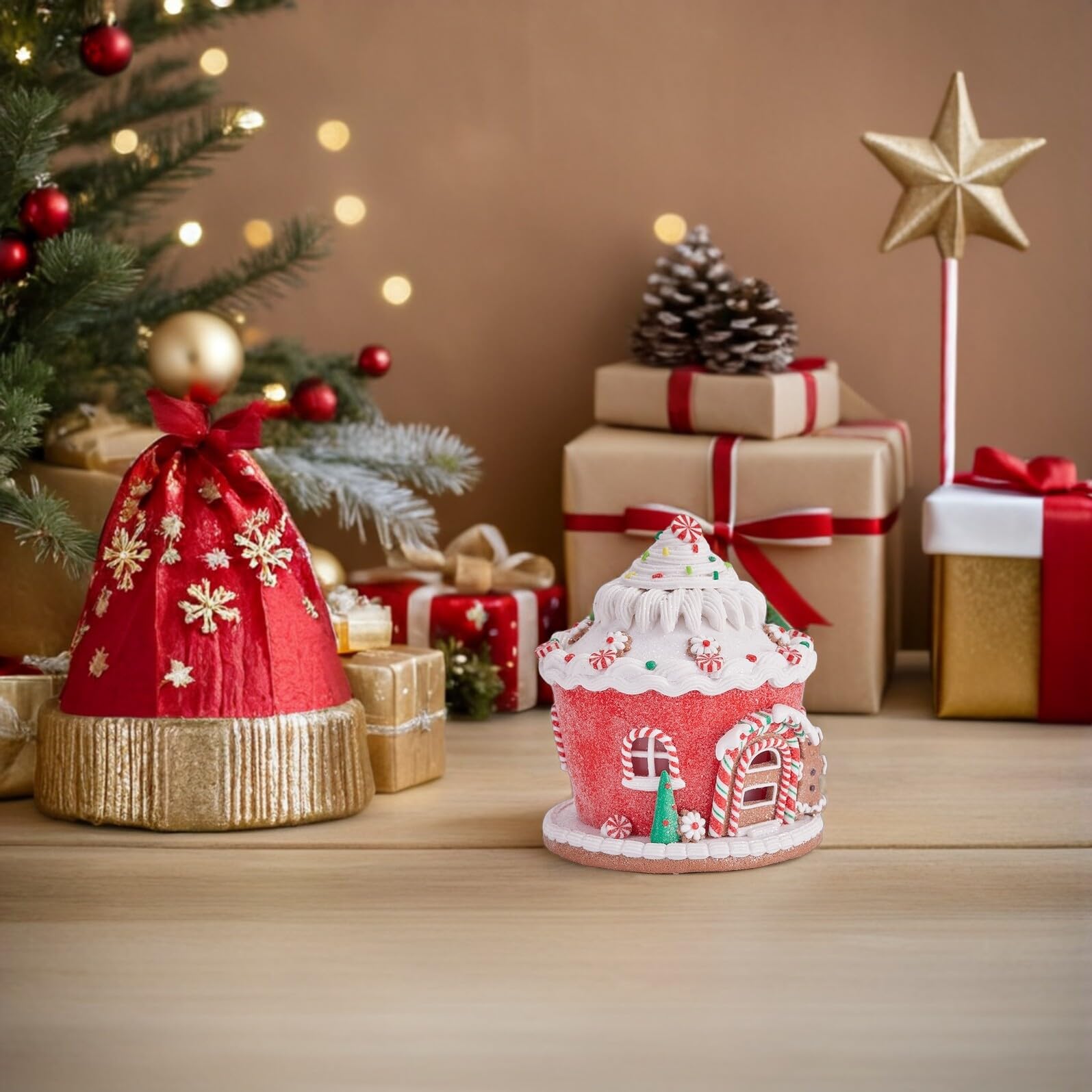 Castillo de Arcilla y casita navideña de Resina Pueblo de Pan de Jengibre decoración Colgante del Techo Adorno navideño de la casa de Pan de Jengibre Adornos