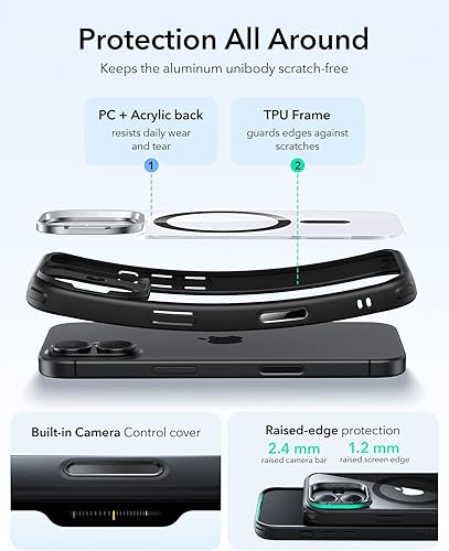 Vista 643 de ESR - Funda para iPhone 15 compatible con MagSafe, funda protectora de grado militar con soporte integrado, cubierta trasera resistente a
