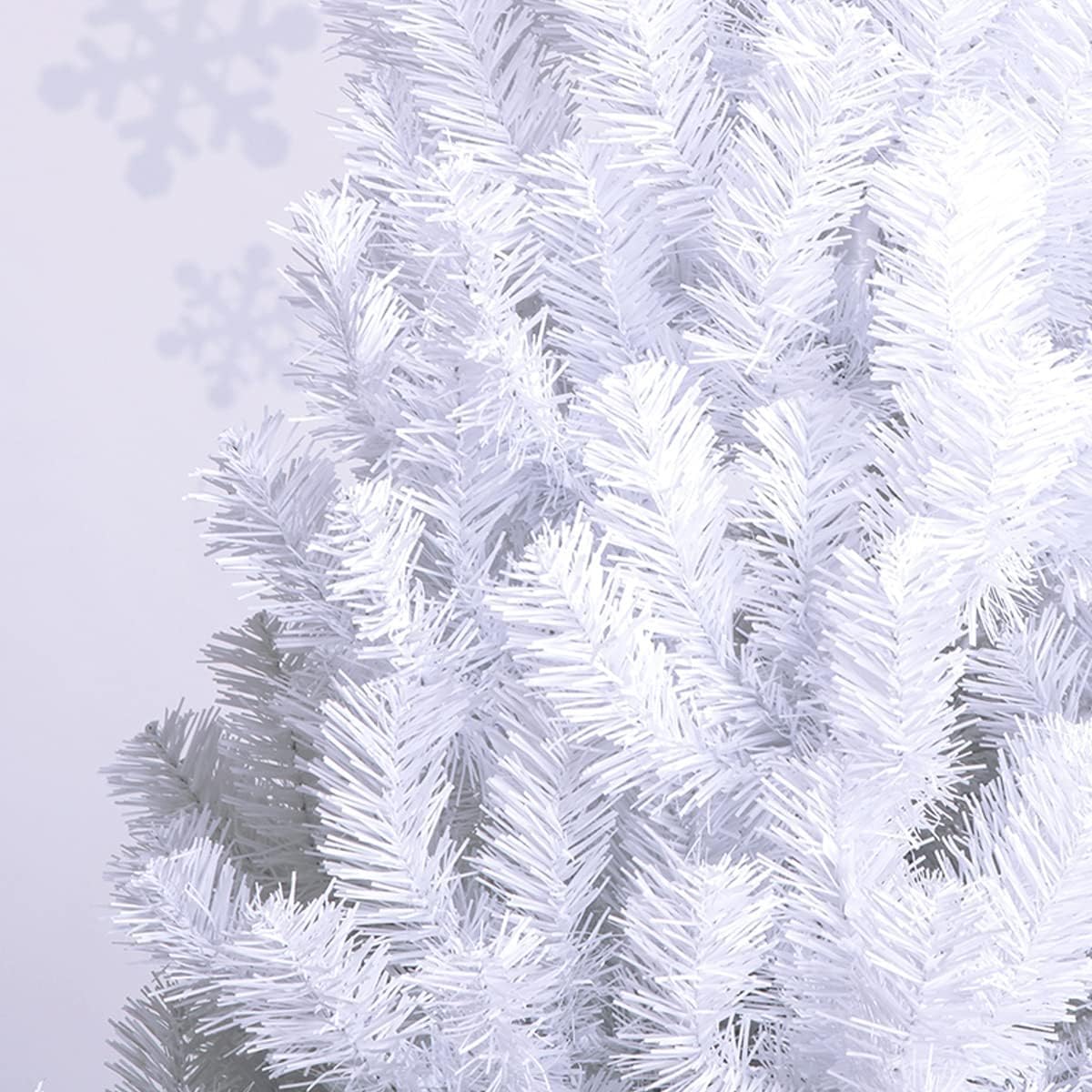 GYMAX Árbol de Navidad Artificial de 210 cm, Árbol de Navidad con Encaje de 950, Christmas Tree Artificial con Soporte de Metal, Material de PVC, Blanco