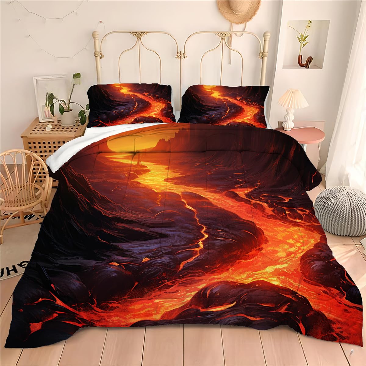 Motorax Big Powerful Niagara Waterfalls Flowing Fastly Dreamy Wild Space Photo, Decorative 3 Piece Bedding Set with 2 Pillow Shams, King Size