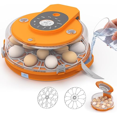 15 Egg Incubator with Side Water Refill, Auto Humidity Control, Automatic Egg Turner, Adjustable Temperature, Egg Candler, 2 Trays for Chicken, Duck, Quail & Goose Eggs