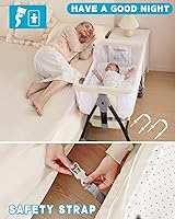 Vista 5 de Cuna 3 en 1 con malla transpirable, moisés con ruedas, mosquitero, cesta de almacenamiento, 6 alturas ajustables, fácil de montar, moisés para bebé