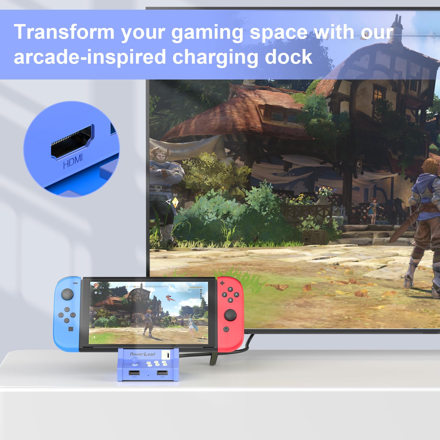 Dock TV per Nintendo Switch, Dock Switch HD portatile, Stazione di docking per Nintendo Switch/OLED, Porta HDMI, Stile arcade retrò
