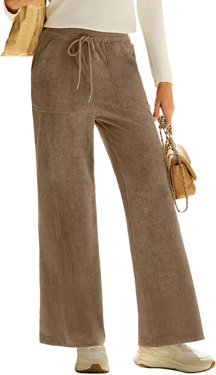 EVALESS Women Corduroy Pants Wide Leg Casual High Waisted Straight Leg Baggy Trousers - Image 4