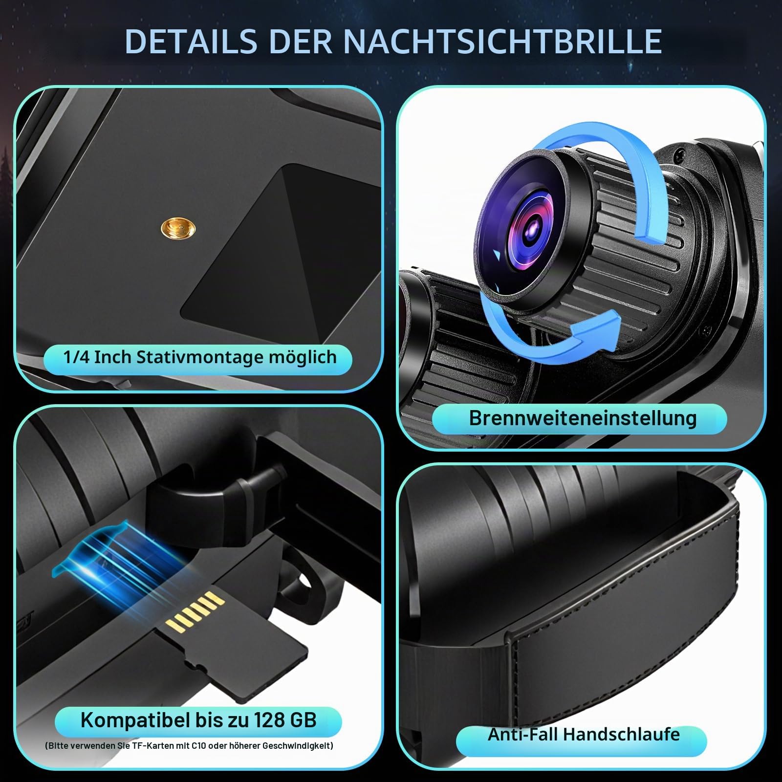 Nachtsichtfernglas für Erwachsene, 10X Digitalzoom 7X Infrarot, 64 GB TF-Karte, für Camping und Wildtierbeobachtungen