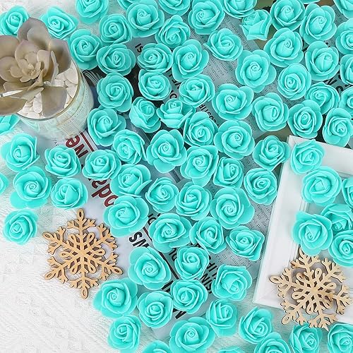 Miniatura 3 de 500 piezas de flores de espuma a granel, flores artificiales verde aguamarina, mini rosas de espuma para manualidades, ramos de boda, centros