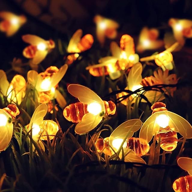 KINGCOO Honeybee String Lights, Waterproof 20FT 30Led Bumble Bee Shape Solar Powered Fairy String Lights for Outdoor Garden Summer Party Wedding Xmas Decoration (Warm White)