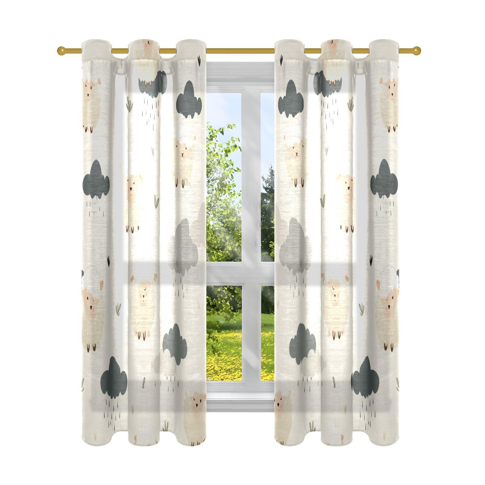 Rideaux de placard occultants lot de 2 blanc cassé 160x132 cm motif nuage