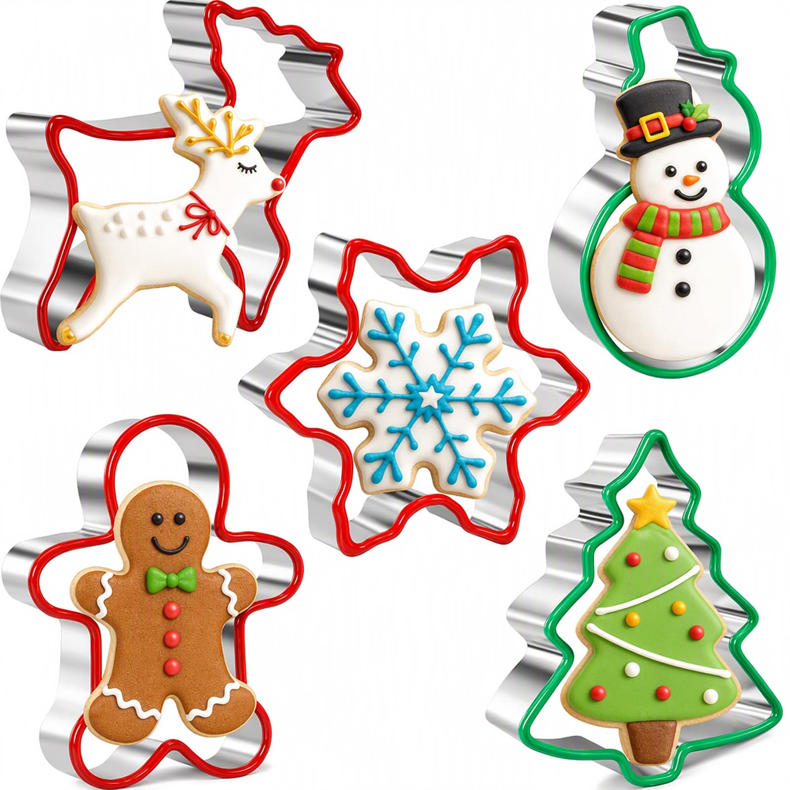 5 PCS Christmas Cookie Cutters Set, Gingerbread Man Cutters for Baking