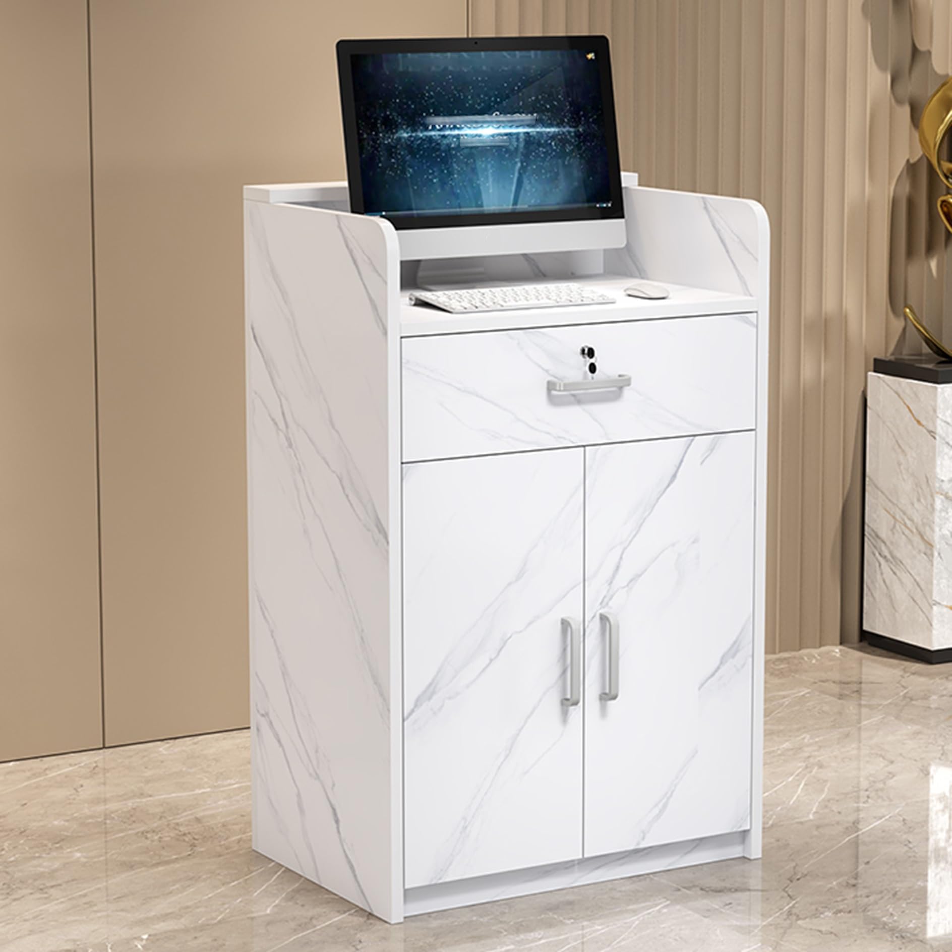Bureau de réception verrouillable pour salons de coiffure et cliniques - Design moderne - Meuble de réception élégant pour bars et salons de beauté - Solution de rangement sécurisée