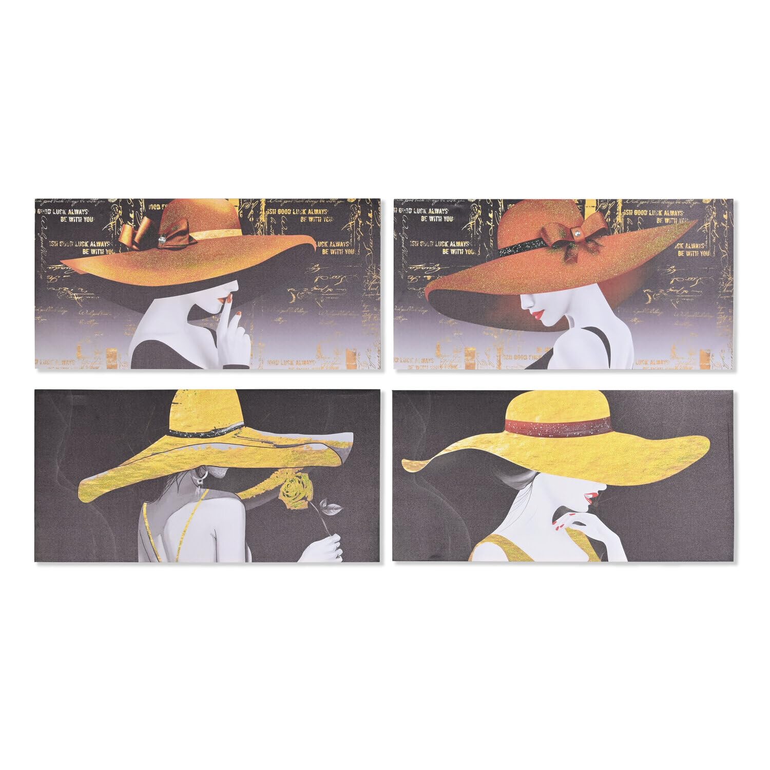 Toile femme au chapeau 100x2,5x50 cm : grand tableau décoration moderne