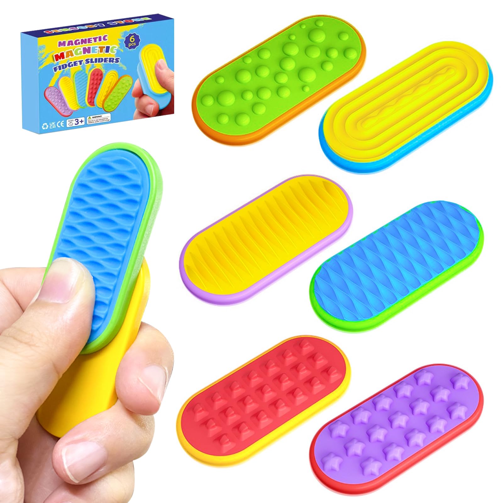 6PCS Magnetic Sensory Fidget Sliders, Silicone Stone Slider for Autism ADHD