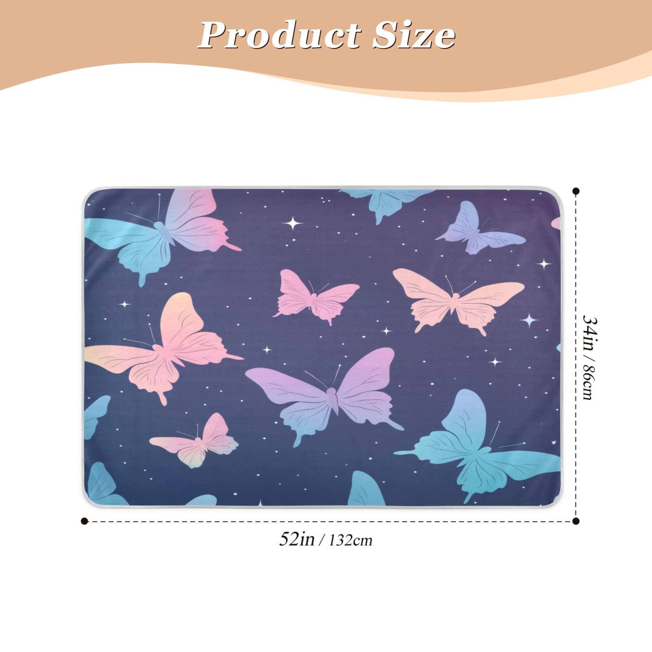 Takiito Butterfly Bed Pad Reusable Bed Underpad Washable Waterproof Leak-Proof Quick Dry Incontinence Pee Pad for Toddlers Kids Adults Pets 34x52 in