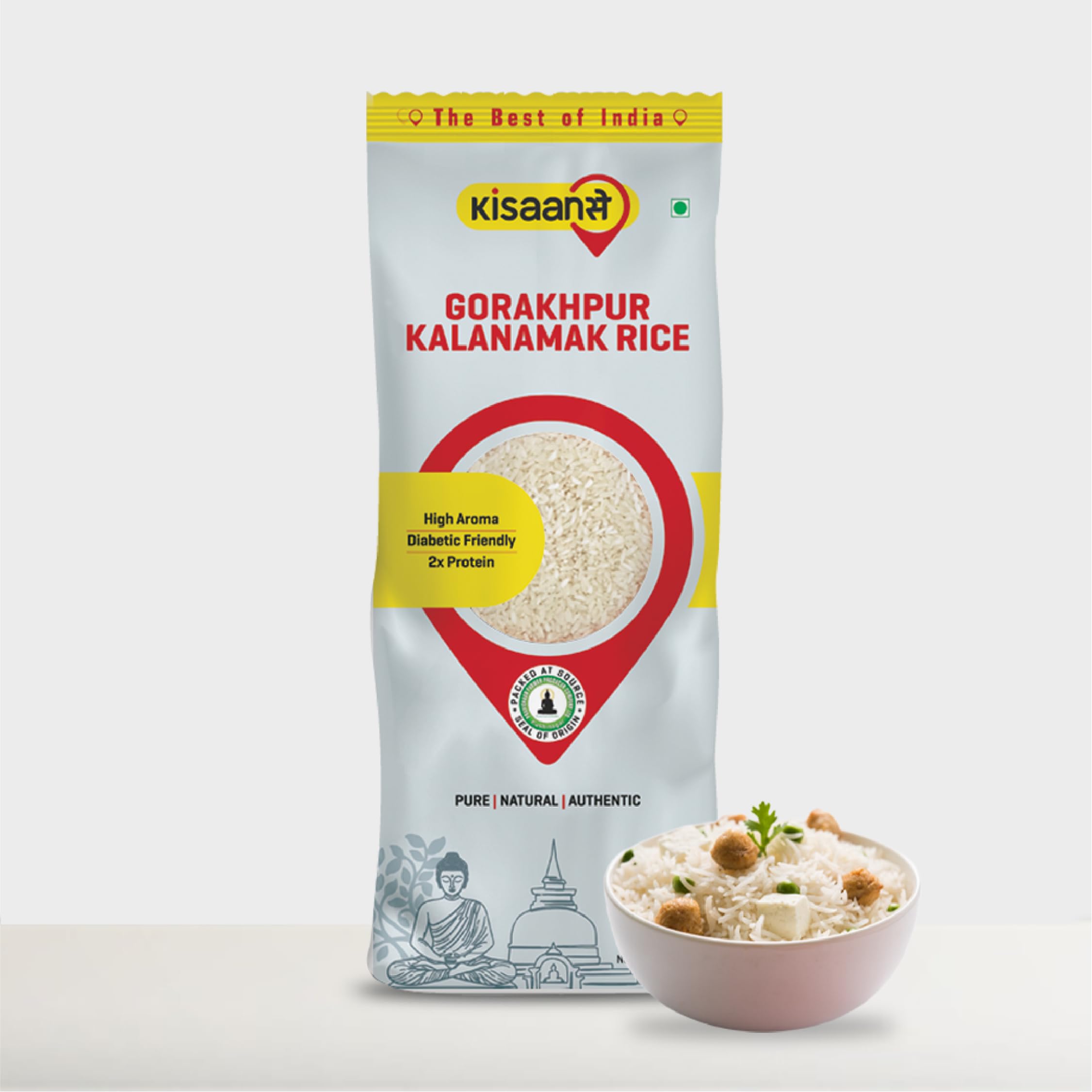 KisaanSay Gorakhpur Kalanamak Rice 2KG | Diabetic Friendly | Aromatic | Unpolished | High in Iron & Protein | Rich In Nutrients & Fiber | Buddha Rice | Traditionally Milled I Low GI I