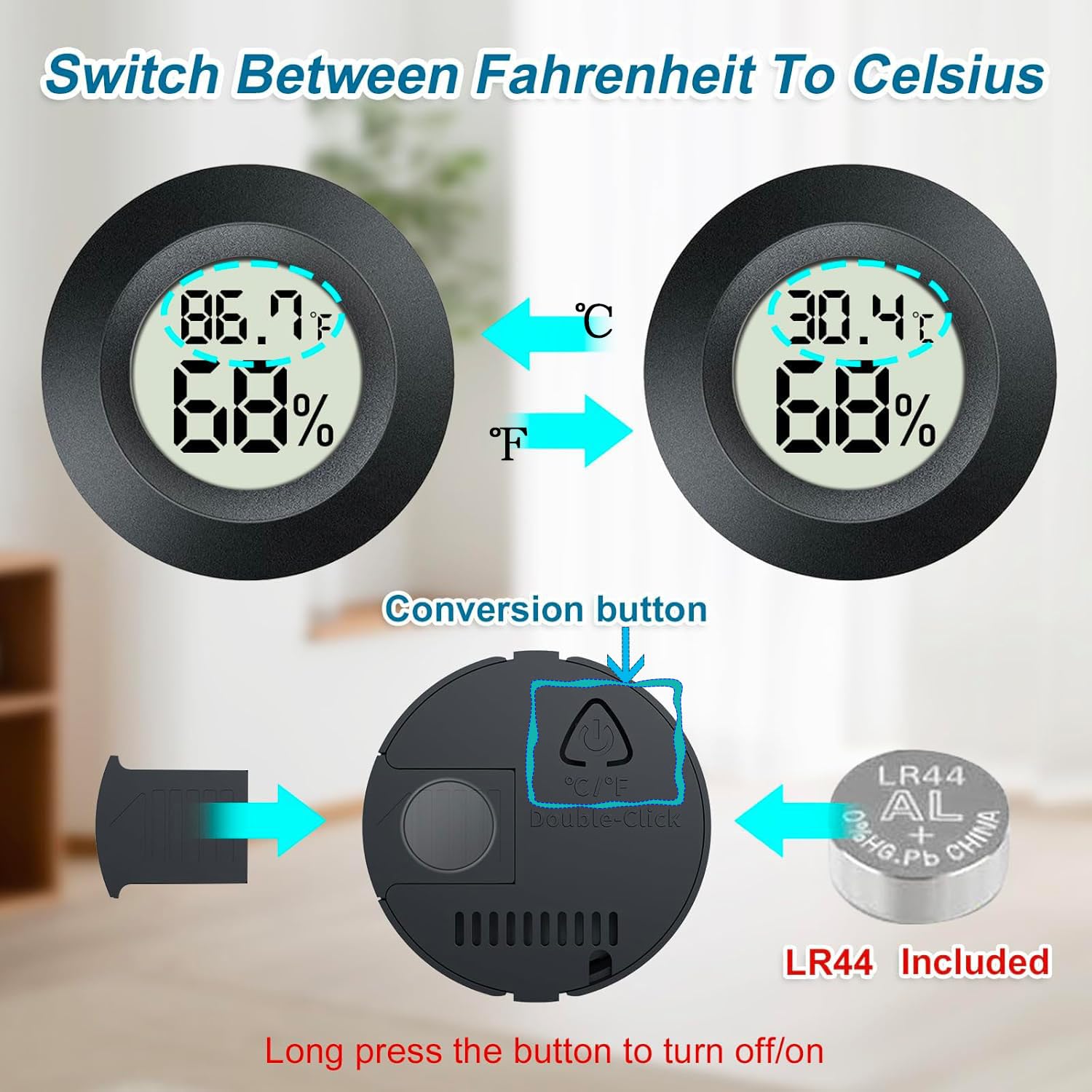 Paquete de 2 mini higrómetros digitales para interiores, monitor LCD, medidor de temperatura y humedad exterior para invernadero, tarros, incubadoras, funda de guitarra, Fahrenheit (℉) o
