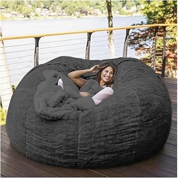 Bean Bag,Bean Bag Chair,No Filler, Cover only Ultra Soft Bean Bag Bed for Adults Big Round Soft Fluffy Faux Fur Bean Bag Lazy Sofa Bed CoverDark Grey,7FT