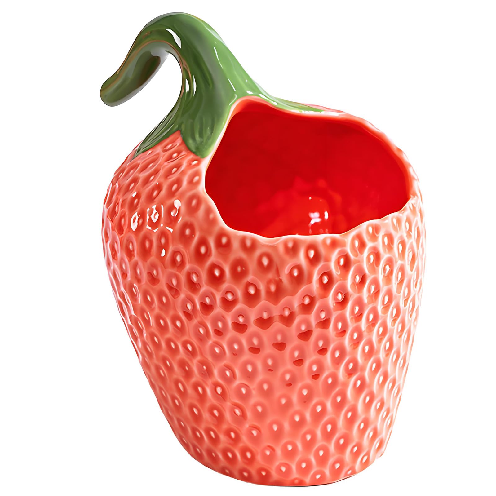Contenedor de mantequilla con acento de de cerámica, textura de fruta elevada, forma de fresa brillante para estación de café, decoración de cocina de cerámica, contenedor de encimera de fresa,