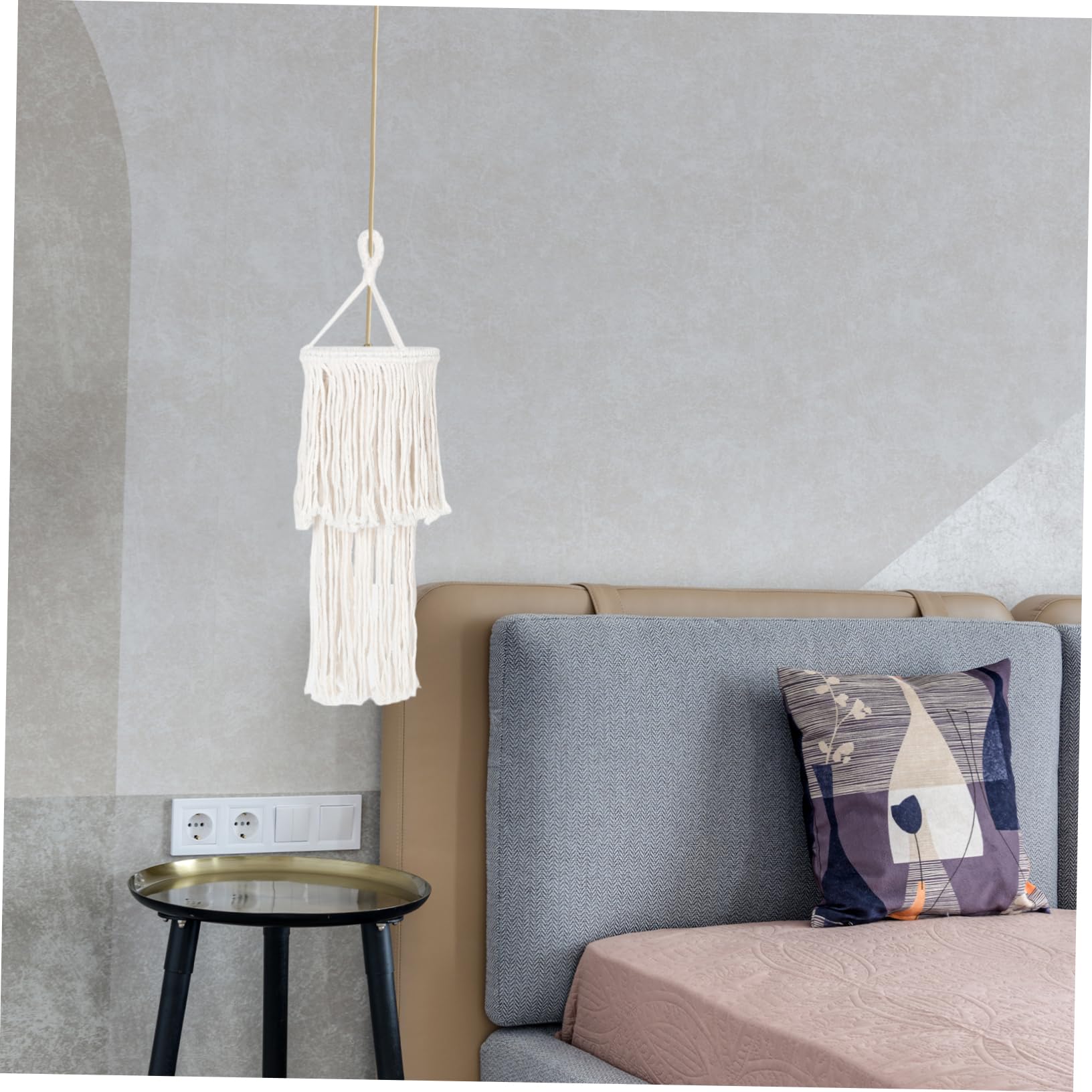 GRIRIW Cotton Rope Lamp Shade Style Macrame Hanging Light Cover Ceiling Light Shade Tassel for Home Decor