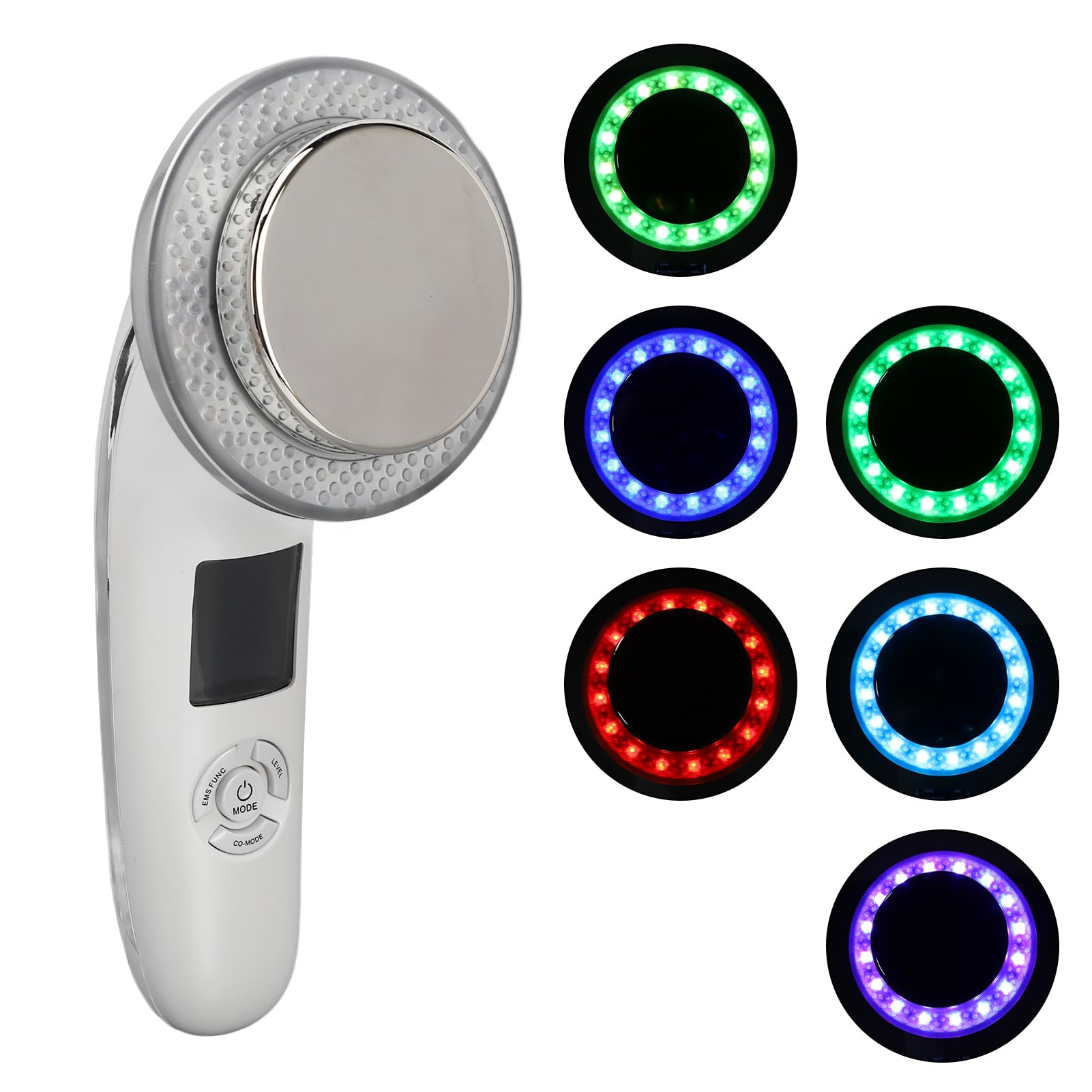 Fyearfly 6-in-1 RF Electric Massager displaying various LED light colors