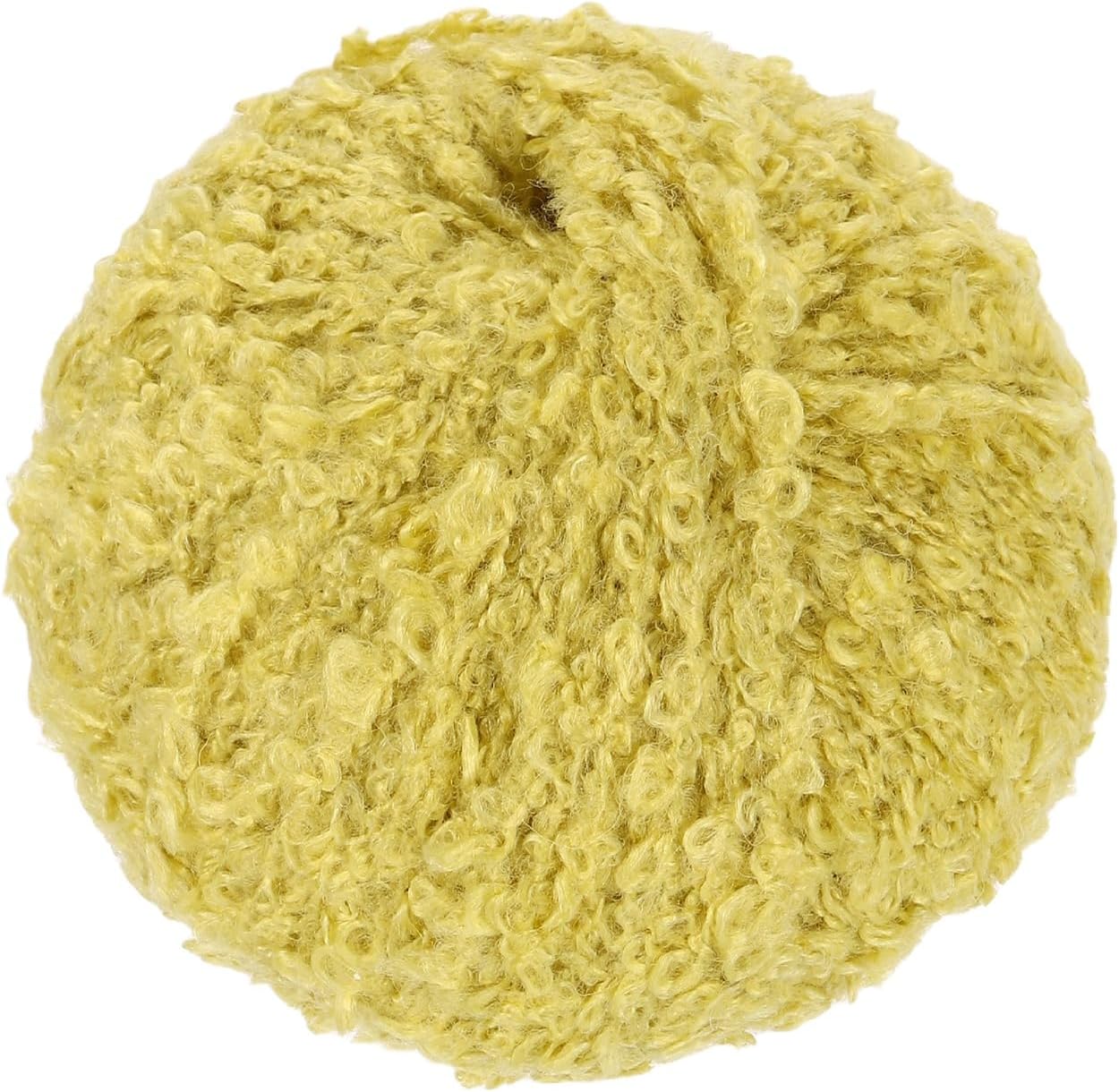 Wool Acrylic Fancy Loop Yarn, 1-Ply Wool Roving Luxurious and Soft Yarn Fiber Curly Hair Coils Felt for Hand Knitting Crocheting (50 Grams, Ginger Yellow)