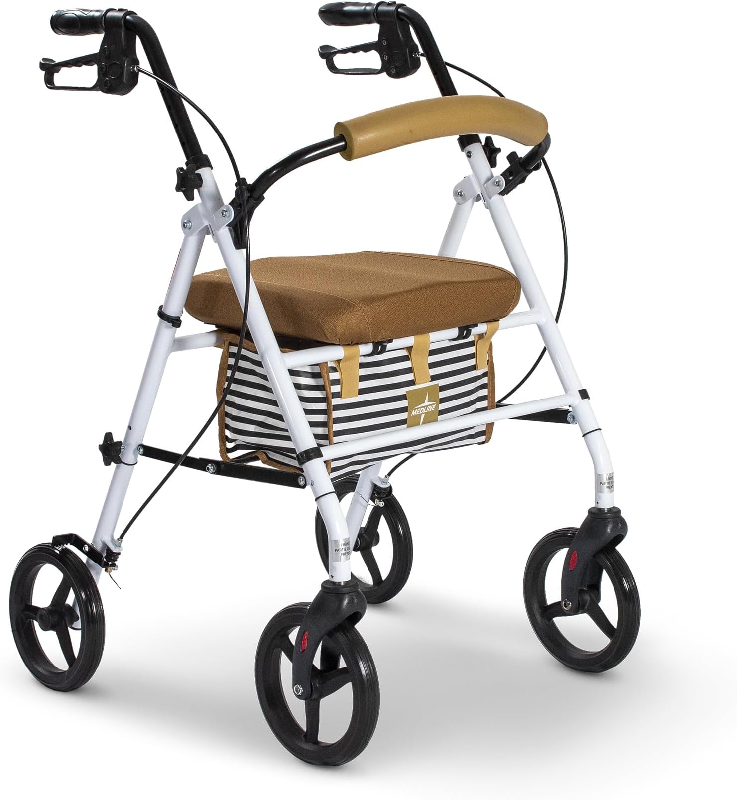 Foldable Steel Rollator with Microban* Protection, 8" Wheels, Comfortable Seat, 300 lbs, Weight Capacity, White