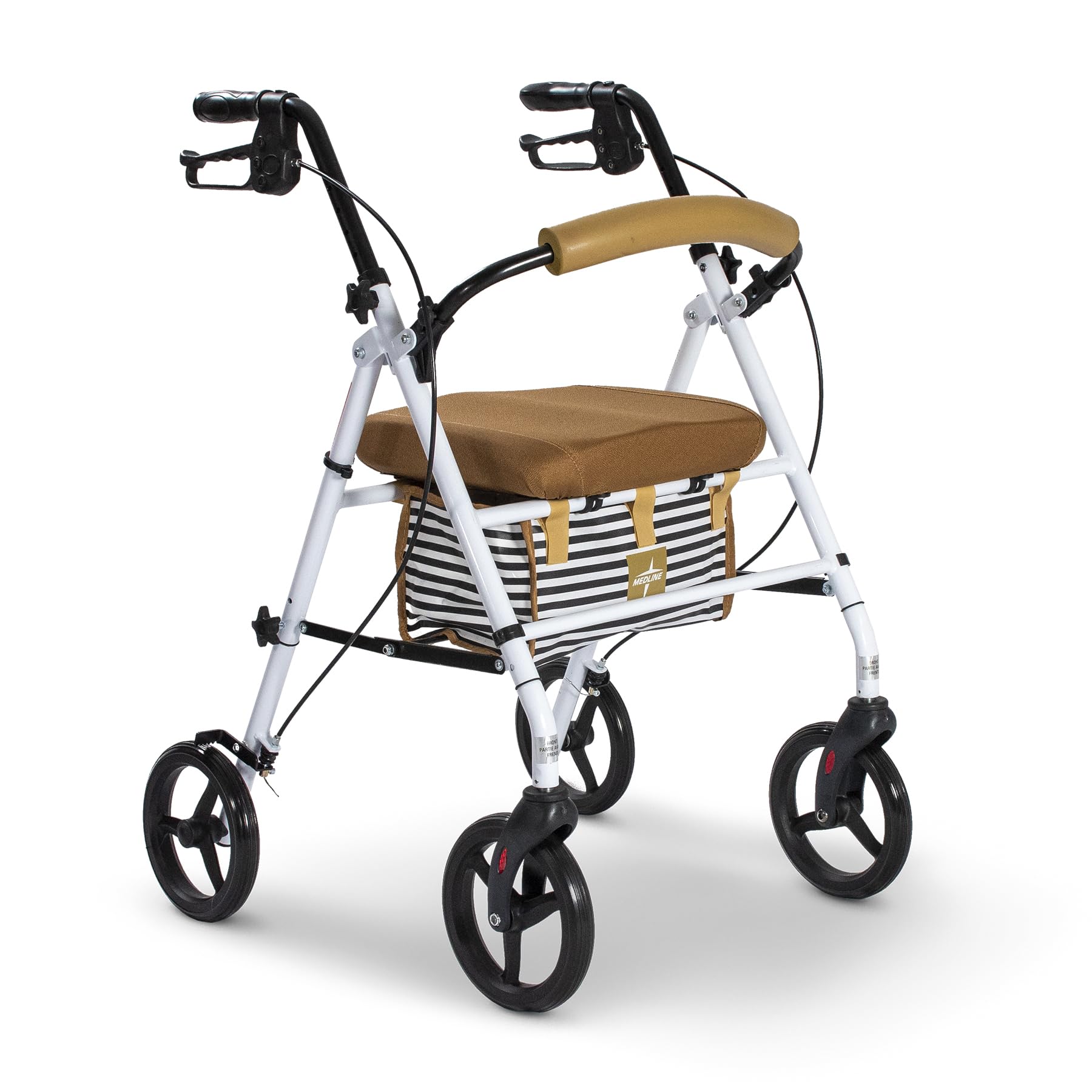 Medline Foldable Steel Rollator w/Seat, Microban, 8� Wheels – Upright Walker for Injuries, Seniors, Adults & Bariatric up to 300 lbs., White