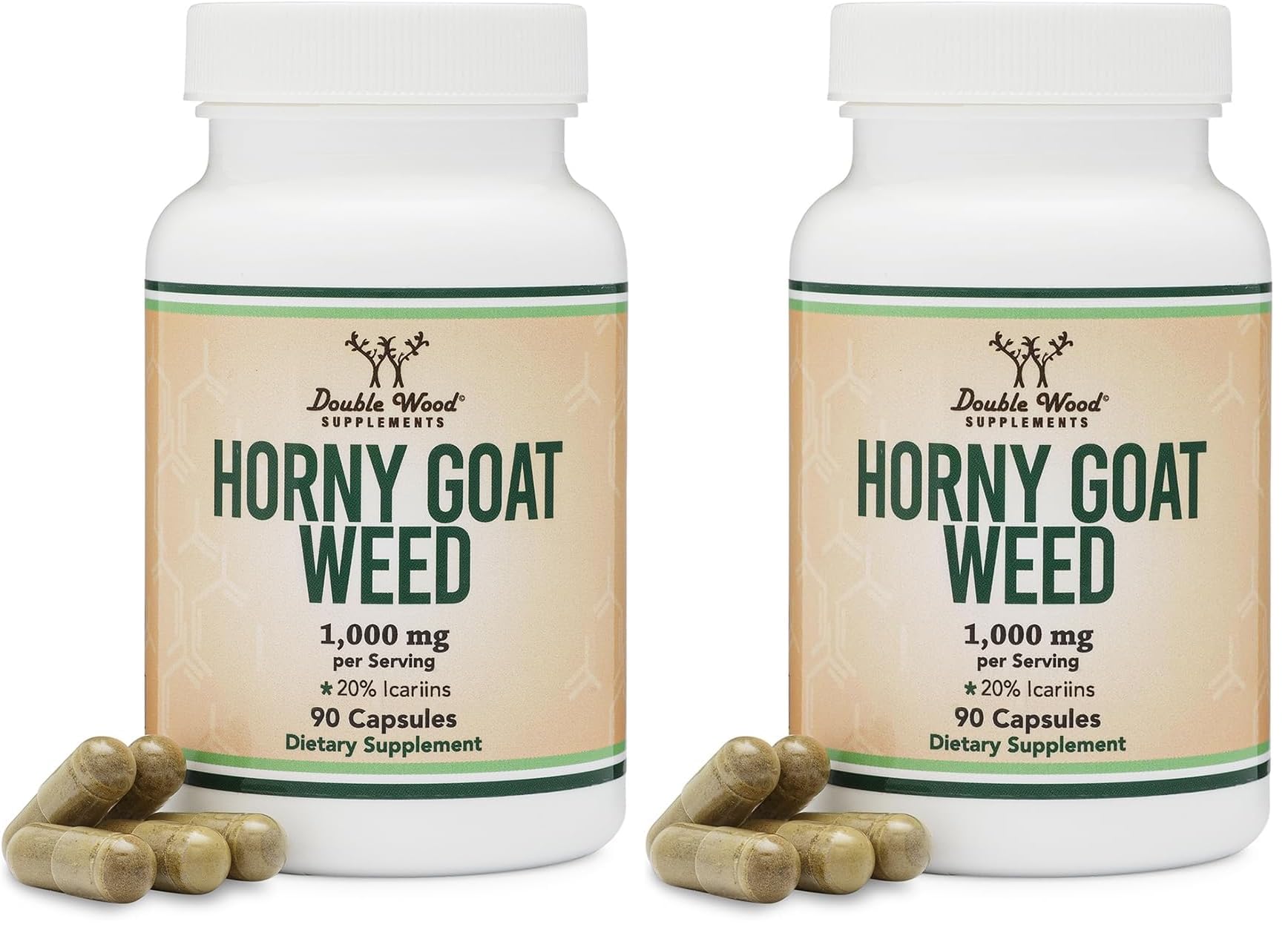 Horny Goat Weed for Men and Women - No Fillers (Max Strength Epimedium Std. to 20% Icariins) 1,000mg per Serving, 90 Capsules (Male Enhancing Supplement) by Double Wood (Pack of 2) 90 Count (Pack of 2)