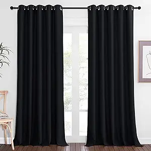 NICETOWN Blackout Curtain Panel 90" Long for Living Room - Light Reducing Thermal Insulated Solid Grommet Blackout Curtain Window Curtain Drape for Hall/Villa (1 Panel, W66 x L90, Black)