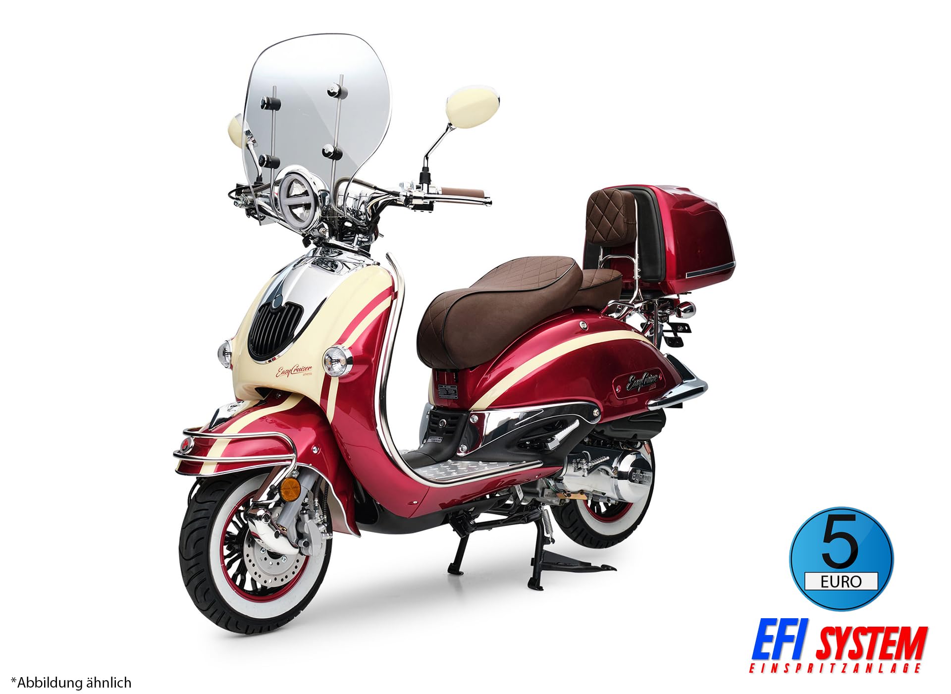 Burnout EasyCruiser Artemis Motorroller 125 ccm, 85 km/h, Rot Beige Metallic, Euro 5, 9 PS (6,3 kW), Einspritzsystem, Windschild, Topcase, Voll-LED, USB, digitales Tacho