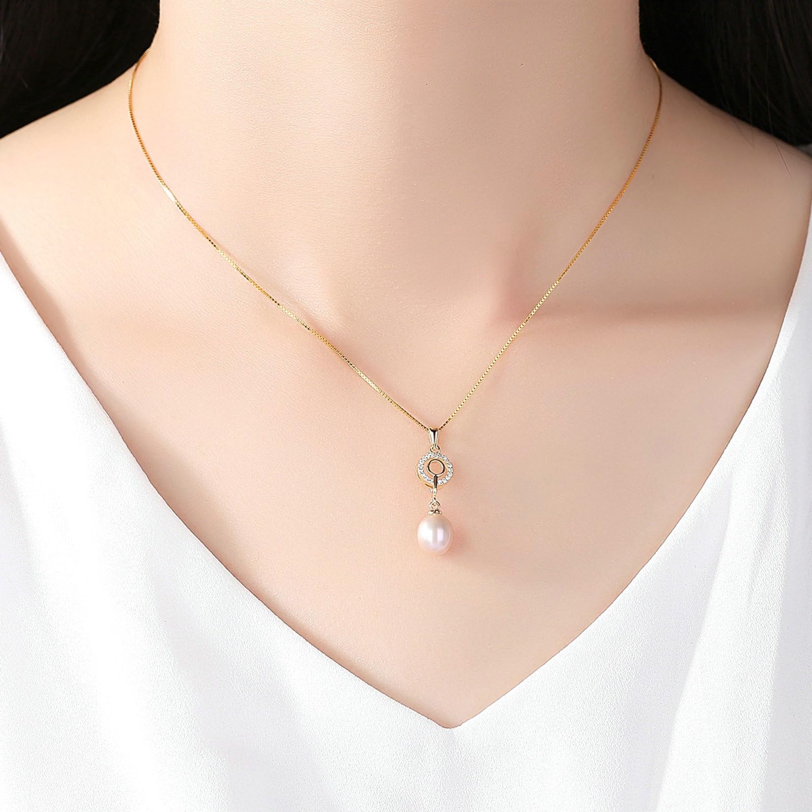 Collar de mujer de oro 375 auténtico, collar colgante de perla y sol con cadena de diamante de 45 cm para boda