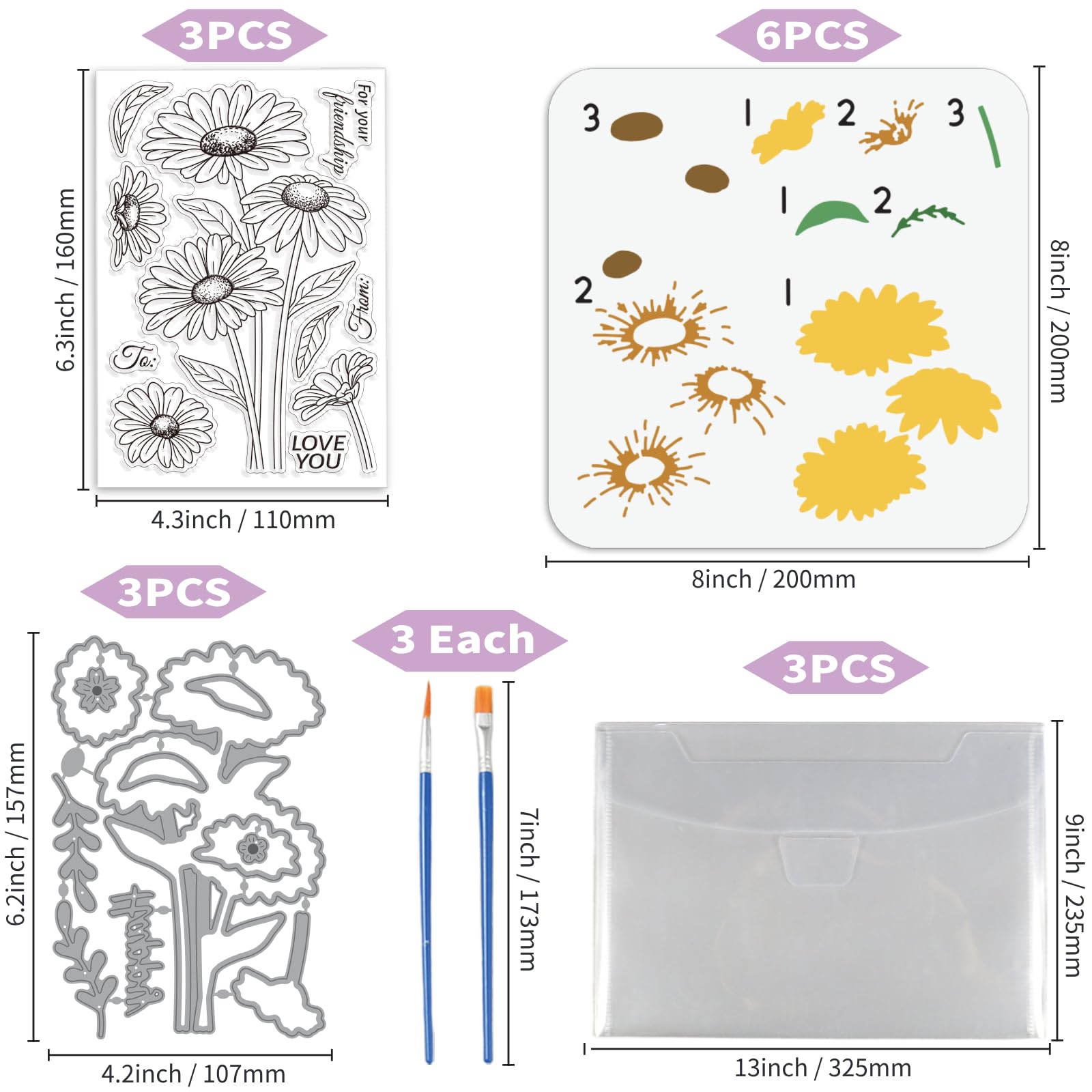 Flower Stamp & Die Set - Peonies, Daisies, Tulips -2