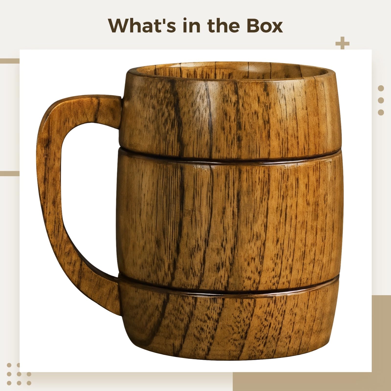 Holz-Bierkrug, Wikinger-Bierbecher mit Henkel für Männer, 350 ml großes Fassungsvermögen, Vintage-Design, ideal für Bier und andere Getränke
