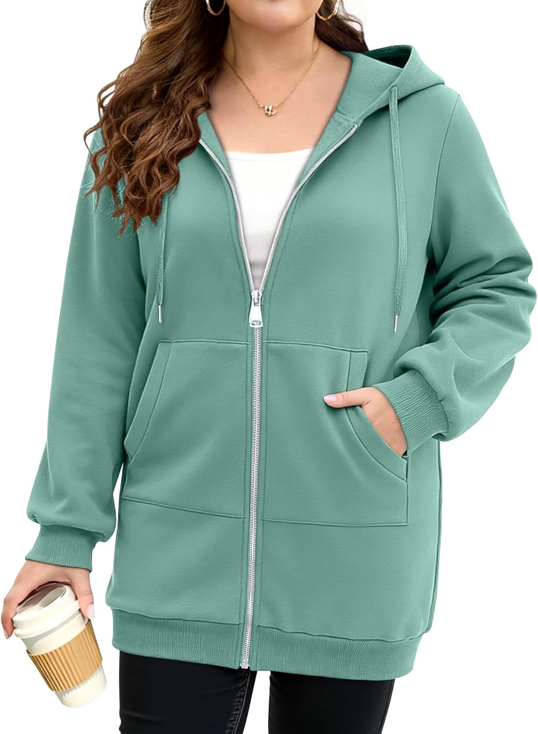 StunShow Womens Plus Size Hoodies Zip Up Oversized Y2k Drawstring Sweatshirt Casual 2025 Fleece Jacket with Pocket - Image 3