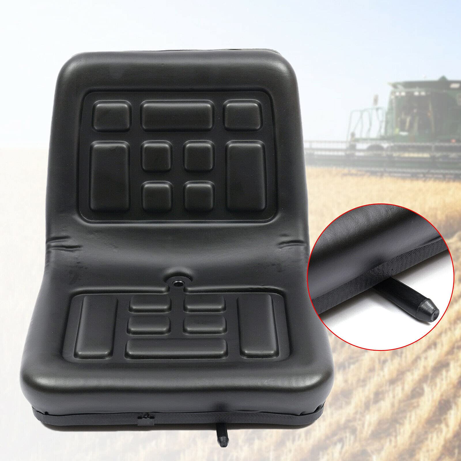 Asiento Negro Resistente Al Agua Para Tractor, Carretilla Elevadora, Asiento Para Cortacésped, Asiento De Carretilla Para Tractor, Seat, Marco De Acero, Acolchado De Pvc,con Un Orificio De Drenaje