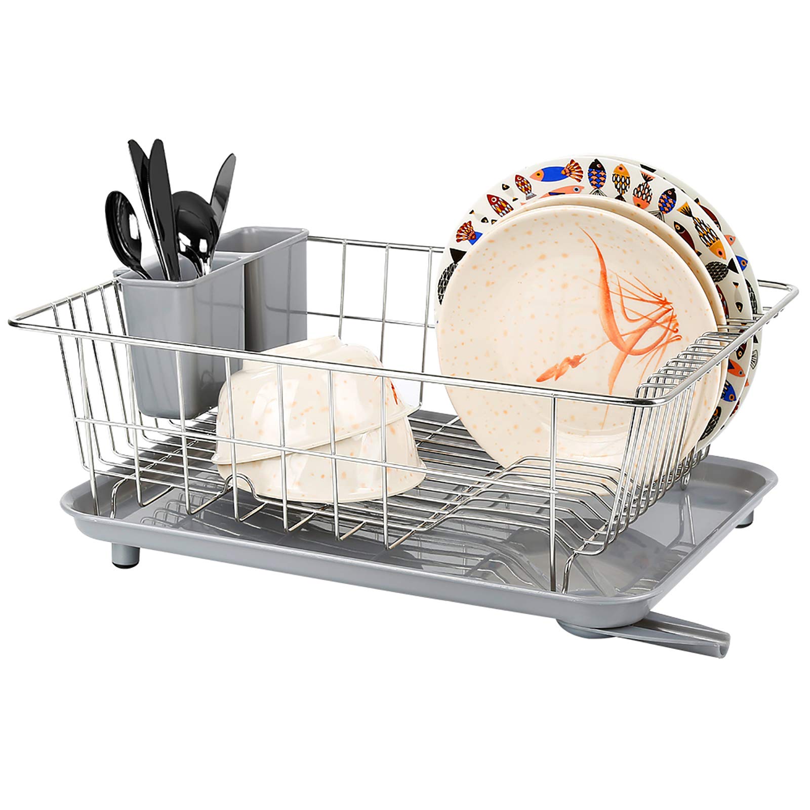WHITGO Dish Drying Rack with Drain Board, Stainless Steel Dish Drainer