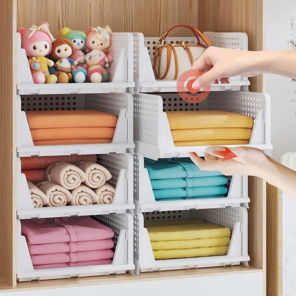 Zikenis 5 Pièces Organizer Armadio Cassettiere, Cassettiere Impilabili per Armadio, Plastica Scatole Pieghevoli, Organizer per Guardaroba per Vestiti, Camera da letto, Cucina, Ufficio, Bagno