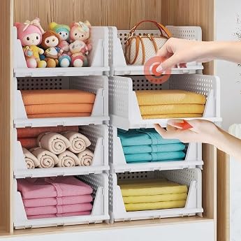 Zikenis Pack of 5 Wardrobe Organizer Stackable Cupboard Organizer Foldable Multifunctional Plastic Storage Boxes Drawer Storage for Bedroom Kitchen Office Bathroom