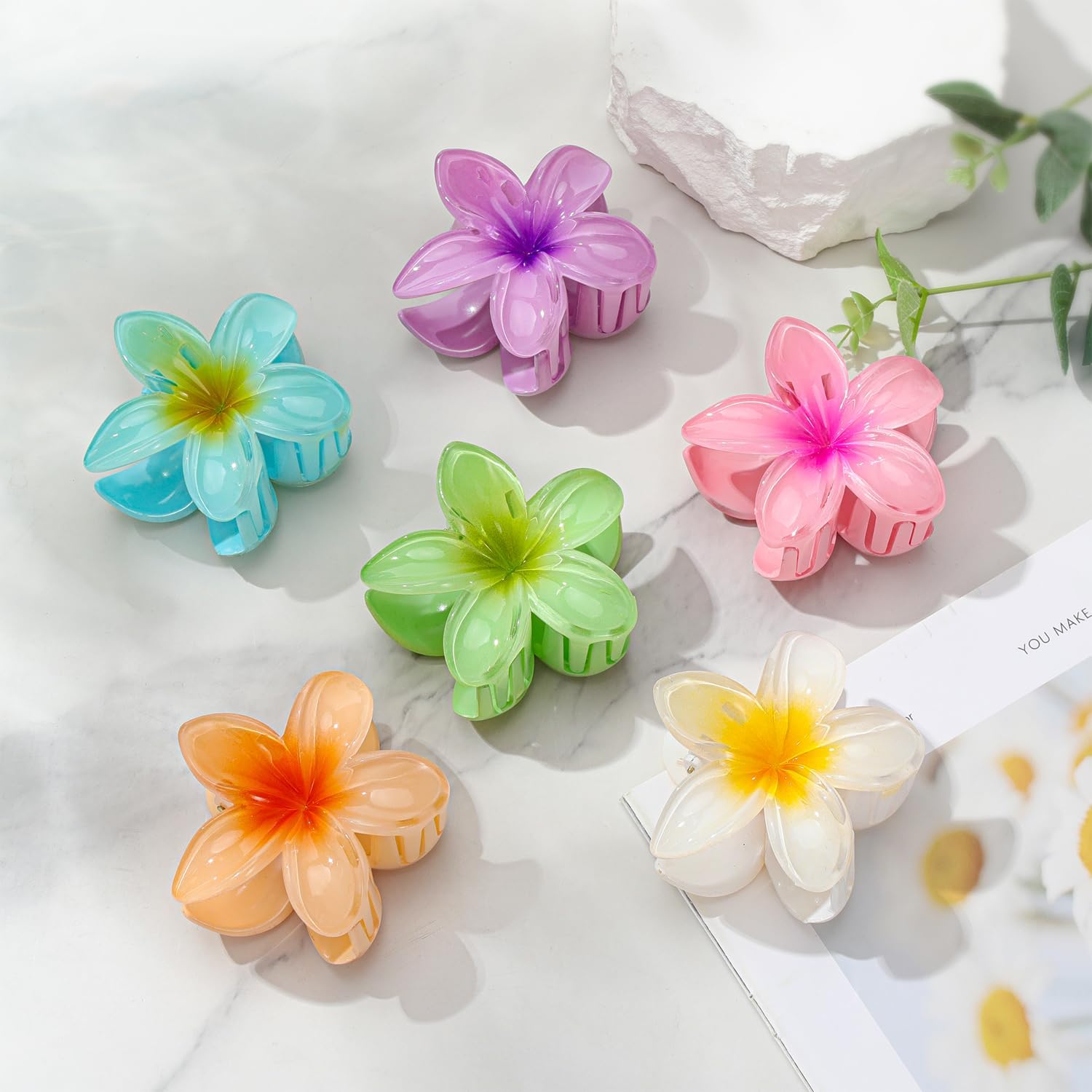 Diversa Flower Hair Claw Clips, Cute Hair Clips for Women, Assorted Nonslip Hair Claws, Trendy Hair Styling Flower Accessories for Women & Girls, Multicolor, Pack of 3