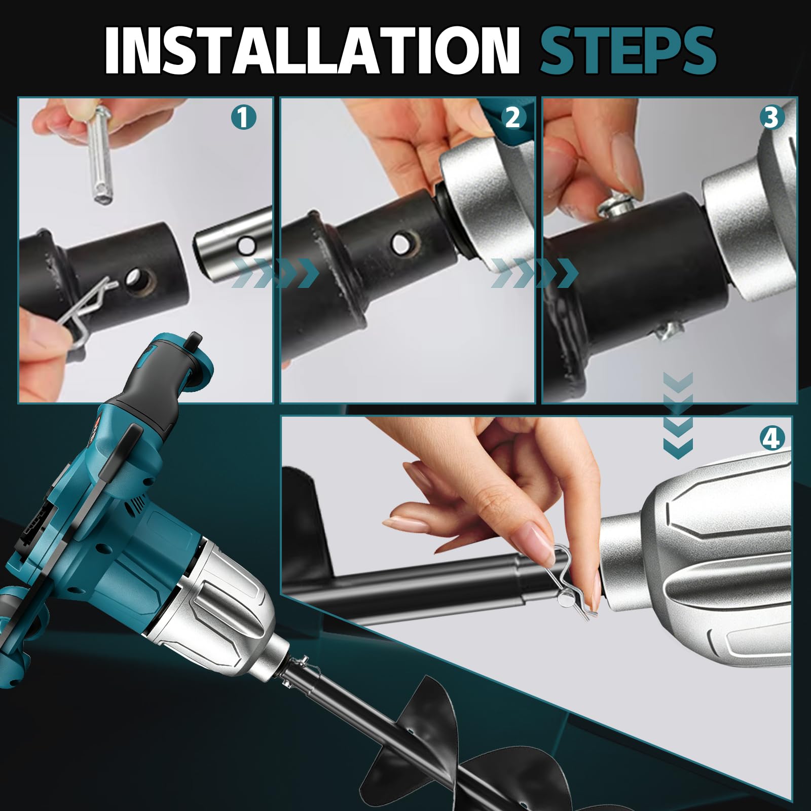 Professional Akku-Erdbohrer Kompatibel mit Makita18V Batterie, Elektrischer Erdlochbohrer Pfahlbohrer mit 2 Griffen, Bürstenloser Motor für Gartenbau/Pfahlsetzung, Mörtelrührer,ohne Boor(ohne Akku)