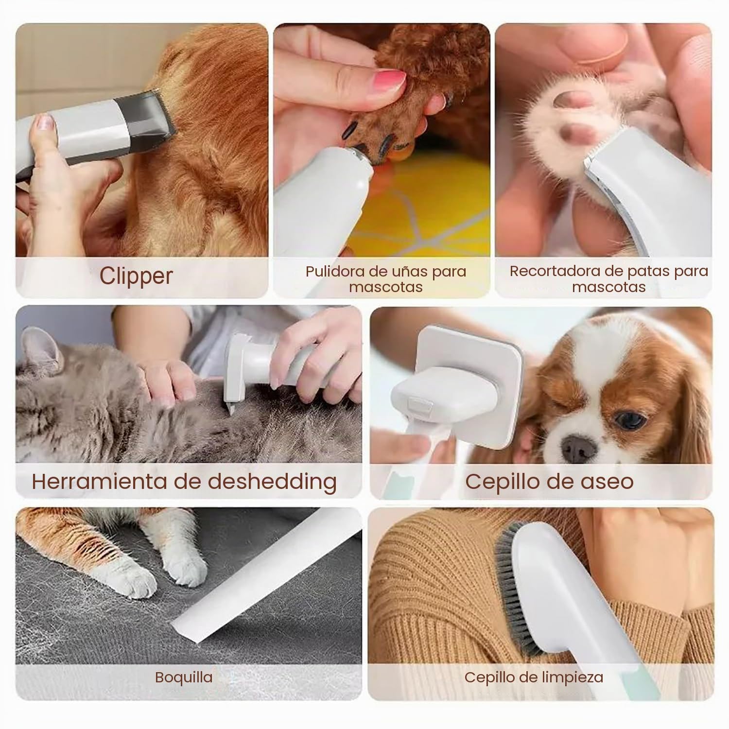 7 En 1 Maquina De Cortar Pelo Perro, Aspiradora Pelos Mascotas, 13000 Pa, 1l Capacidad, 3 Velocidades De Succión, Para Aspiradora De Pelo De Animales, Blanco