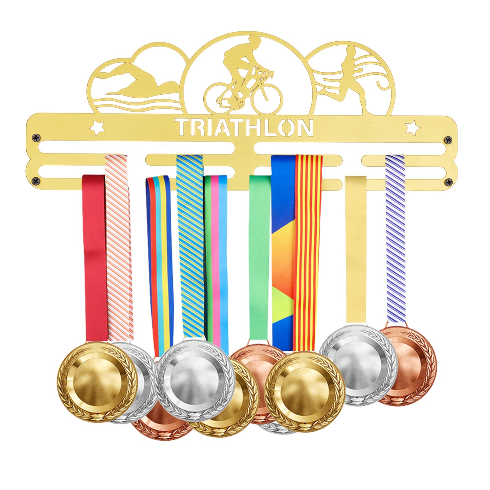 Porta Medaglie Triathlon Da Parete - Display Per 60+ Medaglie Con Scritta Swim Bike Run - Foto 6