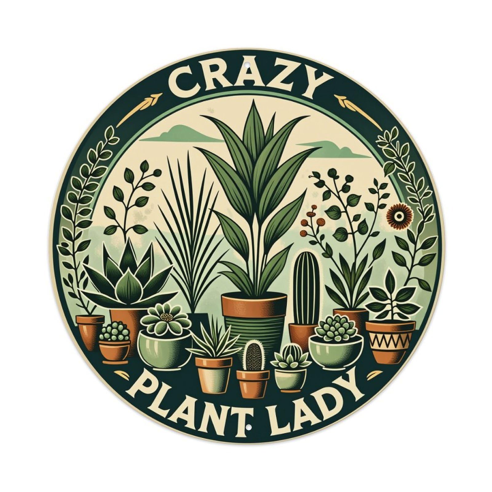 Crazy Plant Lady Emblem Design Metal Tin Sign Vintage Garden Bedroom Cafe Bar Man Cave Home Wall Decor Metal Poster 8x8 inches